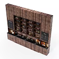 Wooden Wine Cabinet With Multi tiered Shelves Wine Bottles And Menu Boards