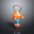 Orange Mechanical Lantern With Red Handle Blue Glowing Core Vintage Sci Fi Decorative Lighting