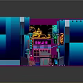 Vibrant Cartoon Scene With Neon Signs Shops And Character On Street