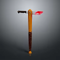 Axe Weapon With Red Stained Blade And Yellow Brown Wooden Handle