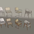 Various Modern Dining Chairs With Wooden Frames Upholstered Seats And Woven Backrests