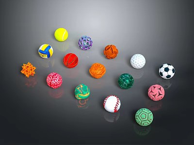 Various Colorful Sports Balls With Different Designs And Athletic Equipment Collection 3d model