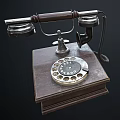 Two Classic Vintage Telephones With Rotary Dial Wooden Base And Black Cables