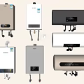 Various Styles of Wall Mounted Water Heaters with Silver White Gray Finishes and Digital Displays