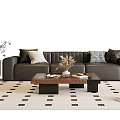 Modern Middle Ancient Style Sofa Coffee Table Combination Fabric Sofa Solid Wood Sofa Single Person Sofa Casual Chair Floor Lamp Side Table Coffee Table Decoration Dried Flower Floor Lamp 3d model