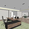 Modern Office Interior Design With Herringbone Wooden Flooring Large Windows Office Desk And Wall Artwork