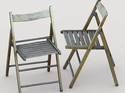 Pair of Vintage Wooden Foldable Chairs With Retro Design And Classic Structure 3d model