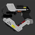 Sci Fi Futuristic Weapon Featuring White Black Body Yellow Warning Labels And Ring Grip Structure 3d model