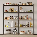 Organized Kitchen Shelf With Various Kitchenware Storage Jars Bottles And Small Appliances 3d model