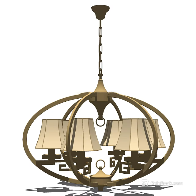 Elegant Classic Chandelier With Circular Metal Frame And Beige Fabric Lamp Shades 3d model 