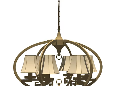 Elegant Classic Chandelier With Circular Metal Frame And Beige Fabric Lamp Shades 3d model