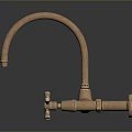 Vintage Copper Faucet With Curved Spout And Cross Handles Design