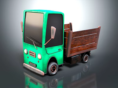 Green Toy Truck With Wooden Bed And Classic Cartoon Design 3d model