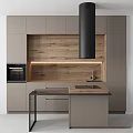Sleek Modern Kitchen Interior With Wooden Backsplash Black Range Hood And Cabinets
