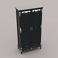 Elegant Black Vintage Wardrobe With Gold Accents And Carved Cabinet Doors