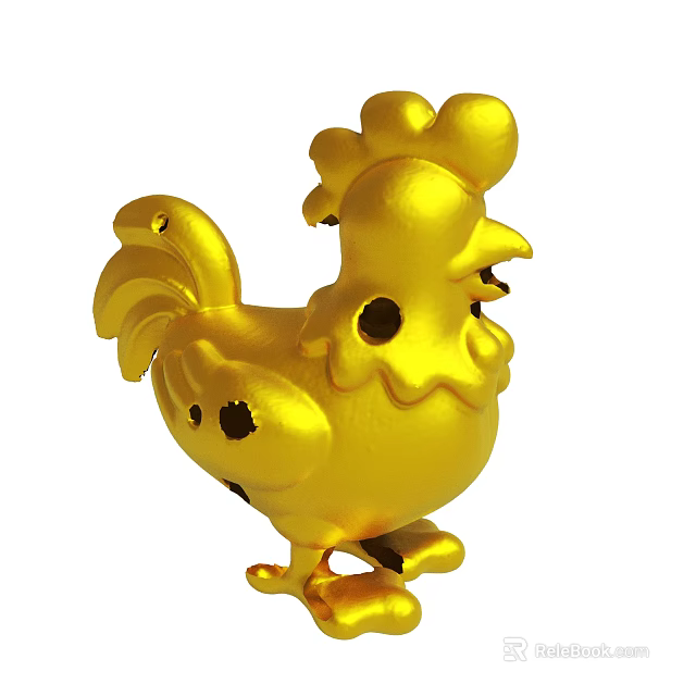 Golden Rooster Decorative Figurine With Cute Design And Shiny Surface 3d model 