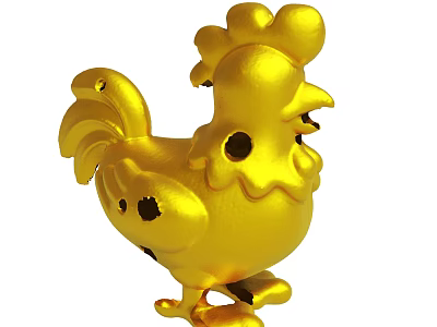 Golden Rooster Decorative Figurine With Cute Design And Shiny Surface 3d model