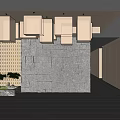 Modern Front Desk Reception Interior With Textured Stone Wall Hanging Lamps And Potted Trees