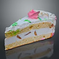 Delicious Layered Cake Slice With White Cream Pink Flower And Green Decorations
