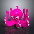 Cute Pink Octopus With Multiple Tentacles Having White Spots And Big Eyes 3d model