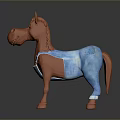Orange Plush Horse Doll Dressed In Blue Overalls With Cute Design