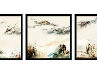 New Chinese Decorative Painting Strip Screen Ink Decorative Painting Combination 3d model