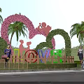 Outdoor Love Themed Decoration With Heart Shape Cupid Figure LOVE Letters And Palm Trees