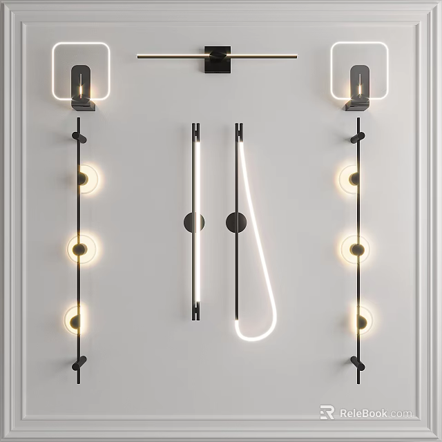 Modern Wall Lamps With Black Brackets And White LED Light Strips For Decorative Lighting 3d model 