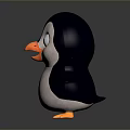 Cute Cartoon Penguin With Big Blue Eyes Open Wings And Orange Feet On Gray Background