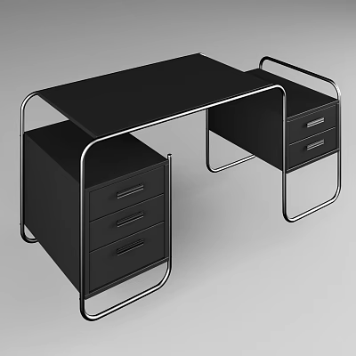Modern Office Desk With Black Desktop Metal Frame And Drawer Cabinets 3d model