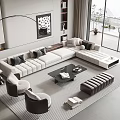 Modern L Shaped Sofa Coffee Table Set With Black Table Cushions And Mountain View Windows 3d model
