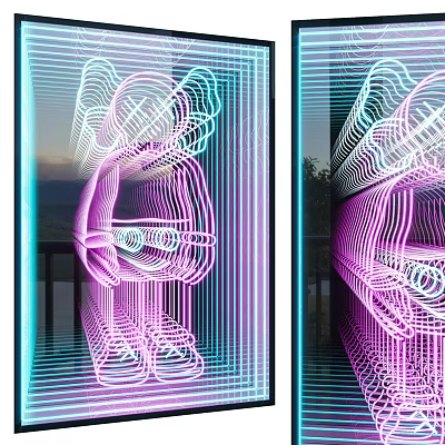 Abstract Painting With Neon Lines Pink Blue Colors And Abstract Light Effects Shapes 3d model