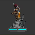 Game Movie Character In Action Pose With Rocket Boots Cloud Base And Blue Light