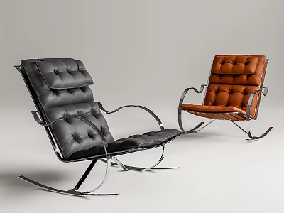 Black And Brown Leather Leisure Chairs With Metal Frame And Rocking Base 3d model