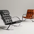 Black And Brown Leather Leisure Chairs With Metal Frame And Rocking Base