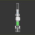 Futuristic Sci Fi Weapon With Silver Body Green Accents And Grip Design