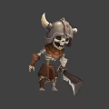 Skeleton Warrior Character With Horned Helmet Leather Armor And Battle Axe