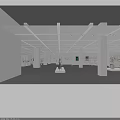 Art Exhibition Hall Interior With White Columns Grid Ceiling And Central Sculpture 3d model