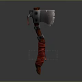 Medieval Battle Axe Weapon With Metal Head Wooden Handle And Red Cloth Wrapping