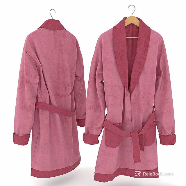 Women's Pink Velvet Robe with Long Sleeves Belt and Pockets for Loungewear 3d model 