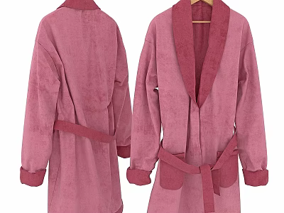 Women's Pink Velvet Robe with Long Sleeves Belt and Pockets for Loungewear 3d model