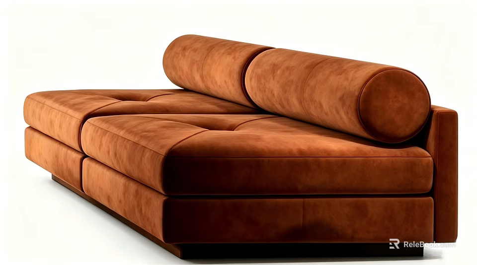Modern Brown Velvet Chaise Lounge With Curved Back And Comfortable Seating 3d model 