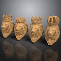 Four Royal Lion Head Sculptures With Various Crown Designs For Decoration