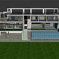 Modern Detached Villa Featuring Multi Level Structure Green Terrace Swimming Pool Waterfall And Green Lawn