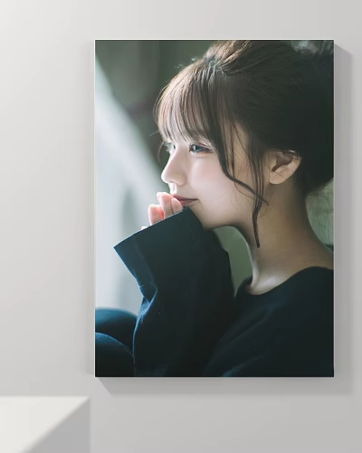 Portrait Painting of Young Woman in Side Profile With Soft Lighting and Hand on Chin 3d model