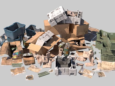 Pile of Various Recyclable Waste Containers Including Cardboard Boxes and Plastic Crates 3d model