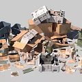 Pile of Various Recyclable Waste Containers Including Cardboard Boxes and Plastic Crates