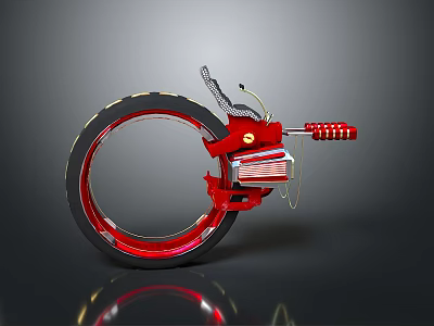 Innovative Red Single Wheel Motorcycle Design With Black Tire And Comfortable Seat 3d model