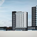 Modern High Rise Office Building With Glass Curtain Wall And Blue Sky White Clouds Background