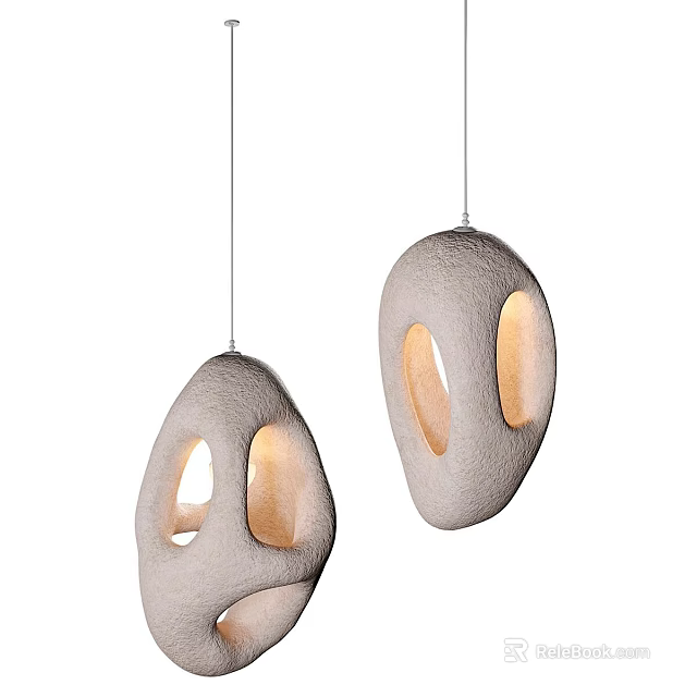 Modern Stone Pendant Lights With Oval Shape And Warm Light Glow 3d model
